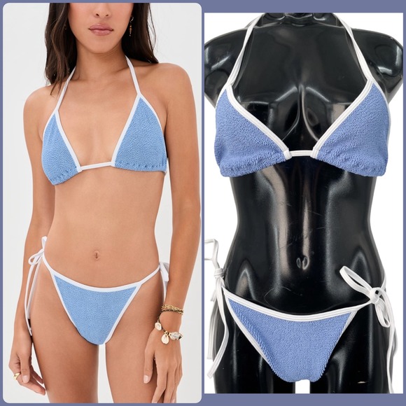 Hunza G Other - NEW Hunza G Cornflower Blue Textured Knit Tie Side Bikini Bottom One Size Swim